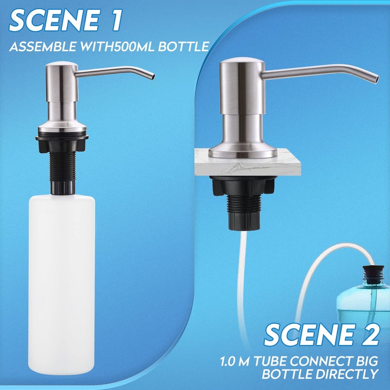 CREA Dish Soap Dispenser for Kitchen Sink, Built-in Countertop Set with 39" Tube & 17oz Bottle, Stainless Steel Pump - Image 2